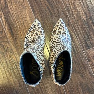 Sam Edelman calf hair leopard print booties with kitten heel